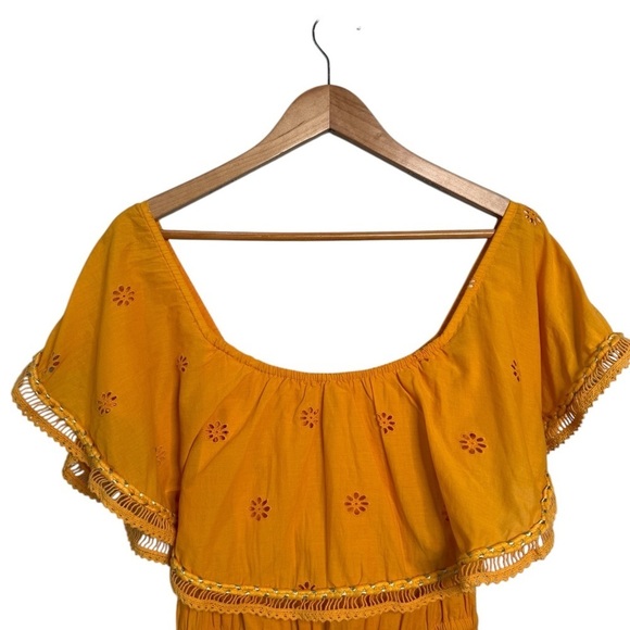 MISA Los Angeles Bethina Eyelet Off Shoulder Ruffled Dress Marigold Yellow XS - Picture 10 of 13